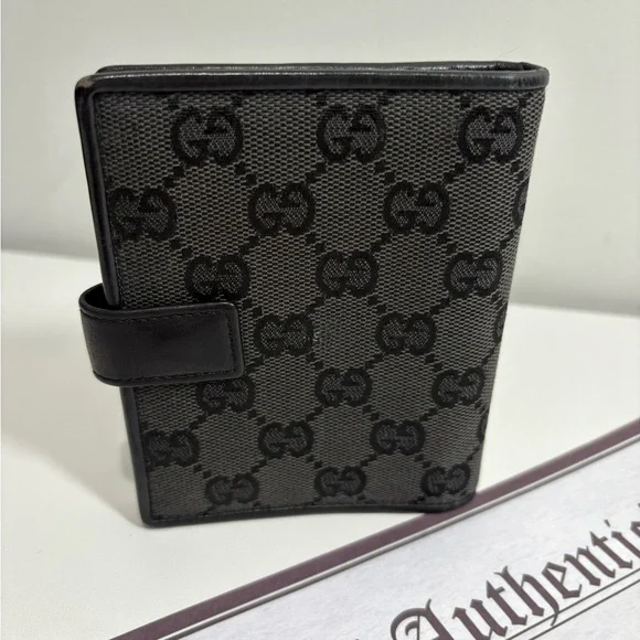 Authentic Gucci Black GG Canvas and leather agenda card Wallet w certificate - Picture 1 of 11